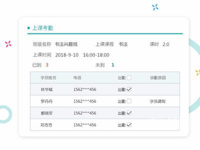 校盈易培训机构考勤管理软件的学员考勤页面